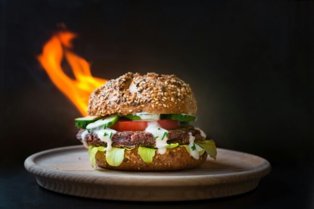 Image of burger on fire for an aesthetic photo